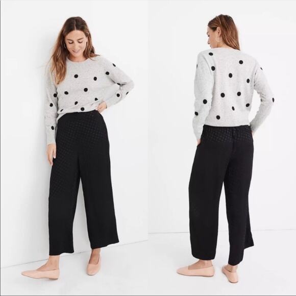 Madewell Drapey Jacquard polka dot Huston Pull-On Crop Pants sz M black - Picture 1 of 5